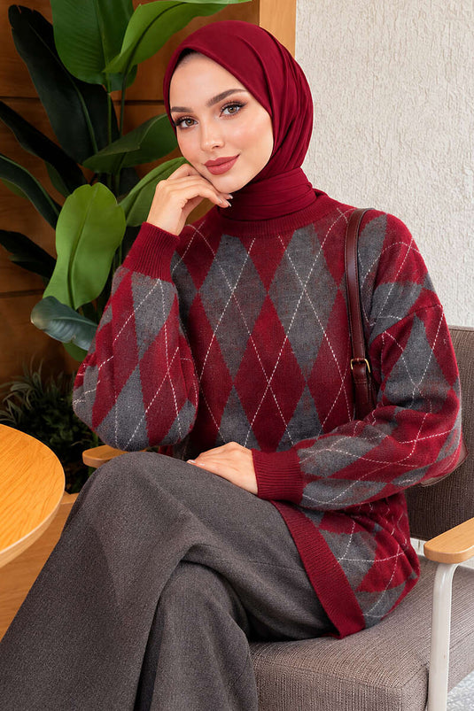 Bordeaux Gebreide Set Met Patroon