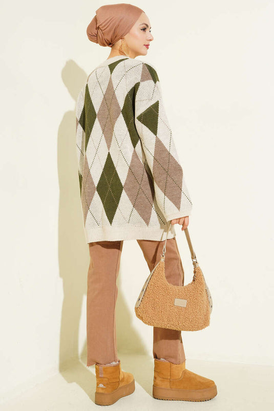 Beige Gemusterte Stricktunika