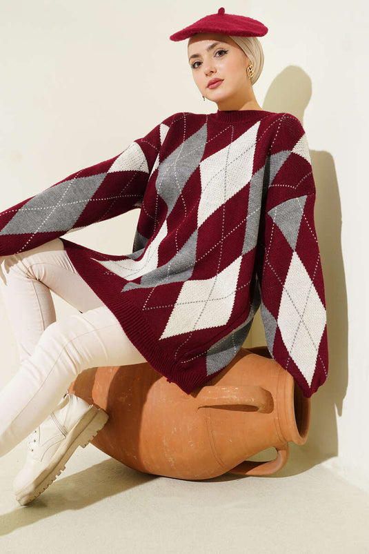 Bordeaux Muster Strick-Tunika