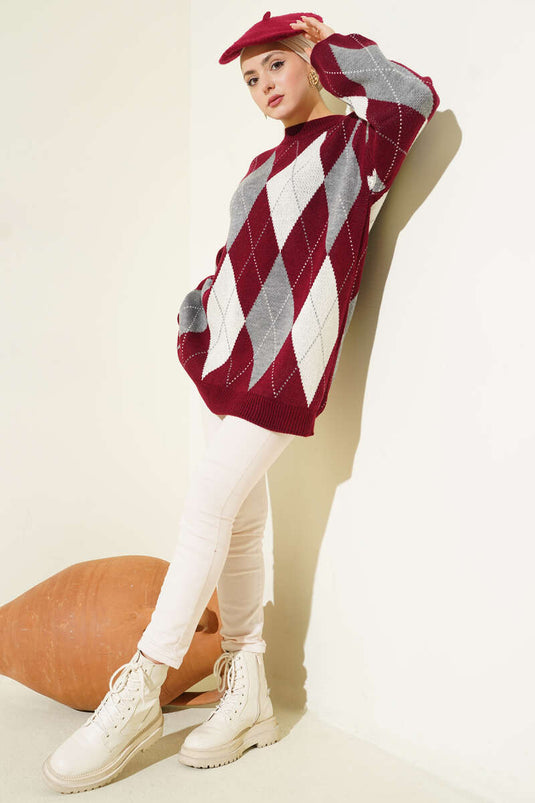 Bordeaux Muster Strick-Tunika