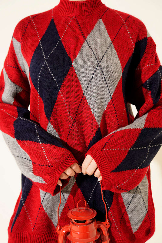 Rote Gemusterte Stricktunika