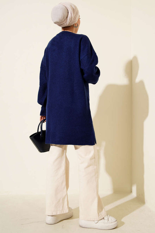 Tunique en maille douce à motif losanges bleu marine