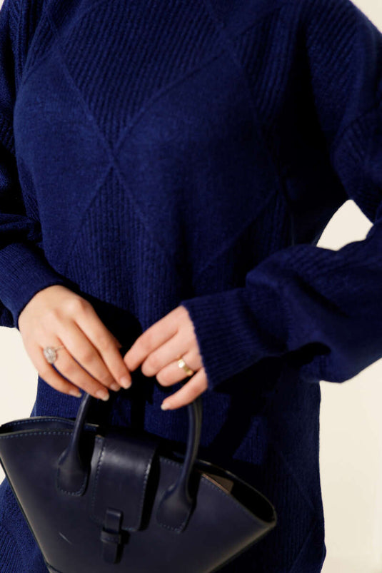 Diamond Embossed Soft Knit Tunic Navy Blue