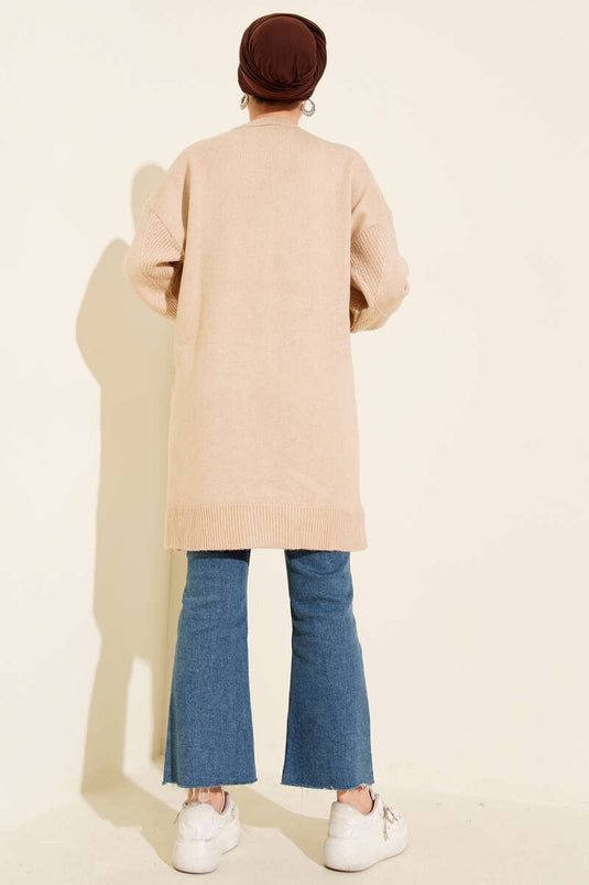 Tunique en maille douce à motif baklava couleur latte