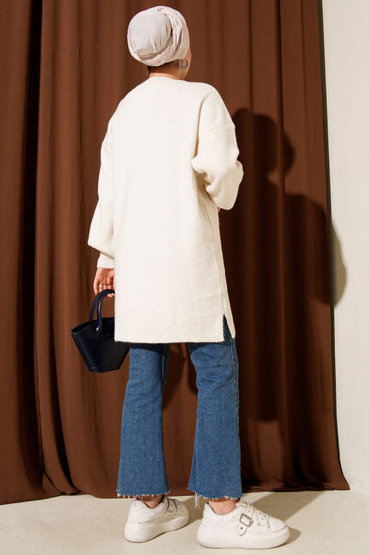 Tunique en maille douce à motif losanges, couleur pierre