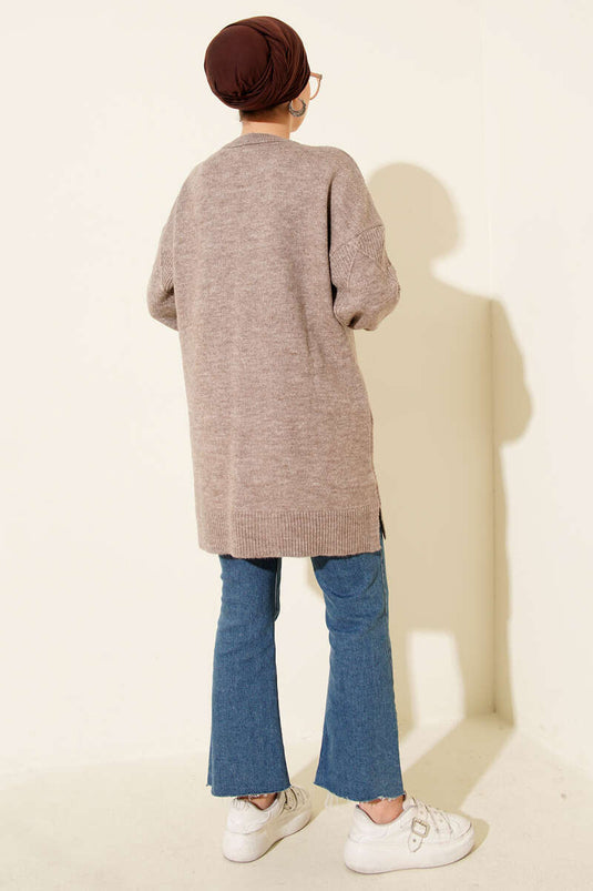 Tunique en maille douce à motif losanges en vison