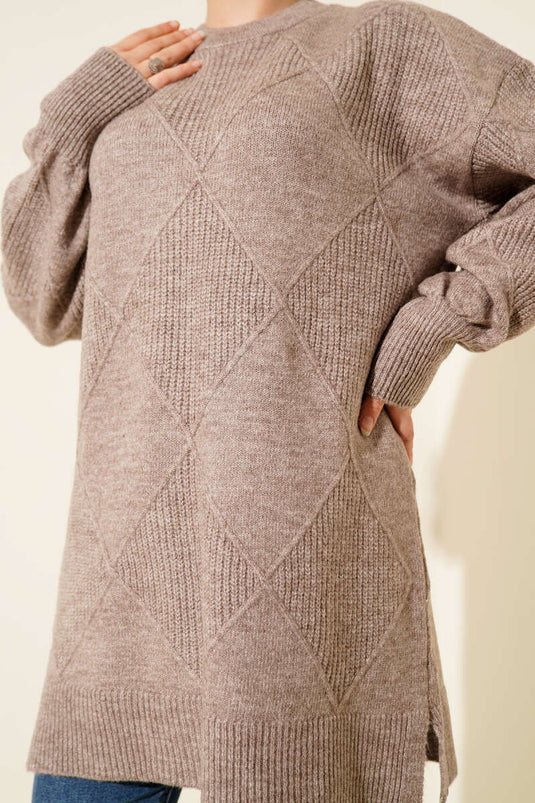 Diamond Embossed Soft Knitwear Tunic Mink