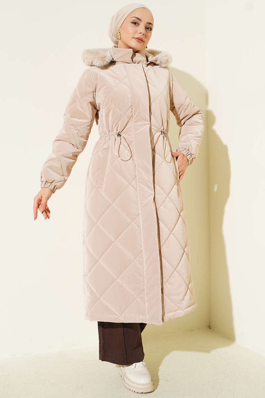 Baklava Steppmantel mit Taillentunnel, Beige