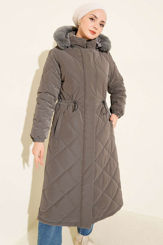 Baklava Quilted Waist Tunnel Long Coat Smoked