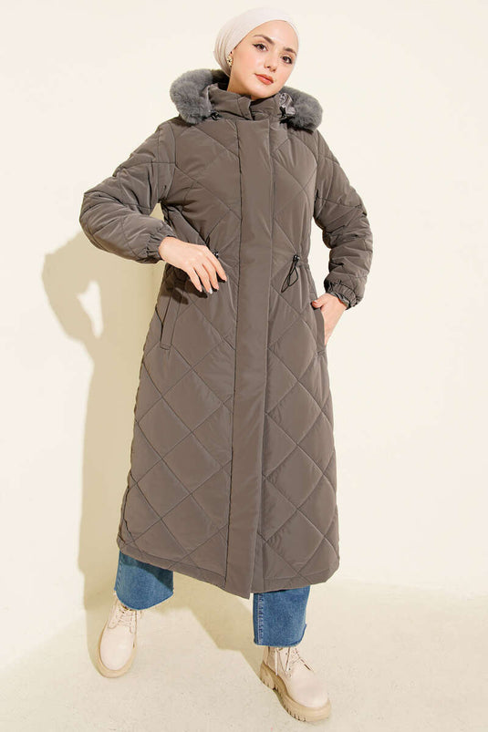 Baklava Quilted Waist Tunnel Long Coat Smoked