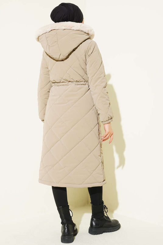 Baklava Kapitone Kapüşonlu Mont Vizon