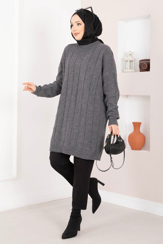 Baklava Gebreide Trui Tuniek Antraciet