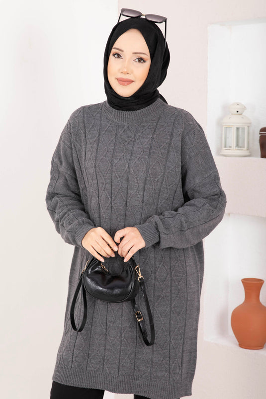 Baklava Gebreide Trui Tuniek Antraciet