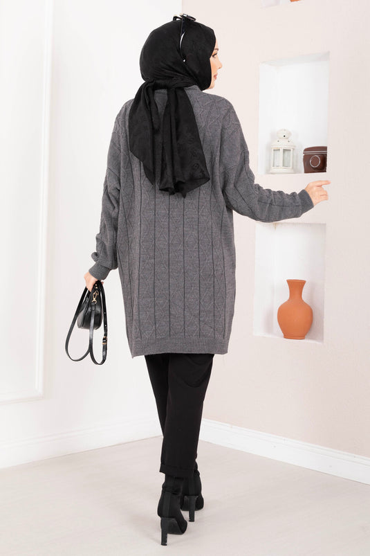 Baklava Gebreide Trui Tuniek Antraciet