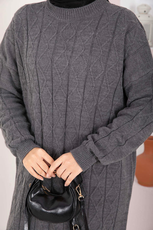 Baklava Gebreide Trui Tuniek Antraciet