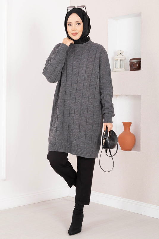 Baklava Gebreide Trui Tuniek Antraciet