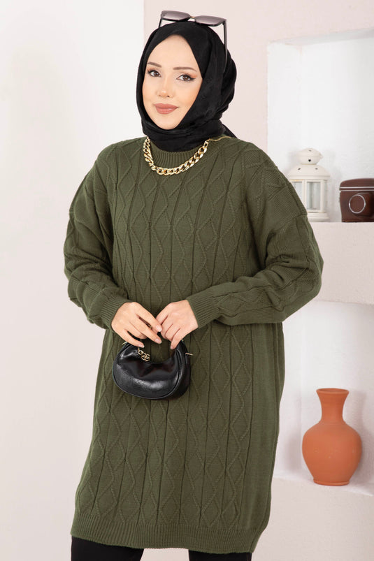 Baklava Örgü Triko Tunik Haki
