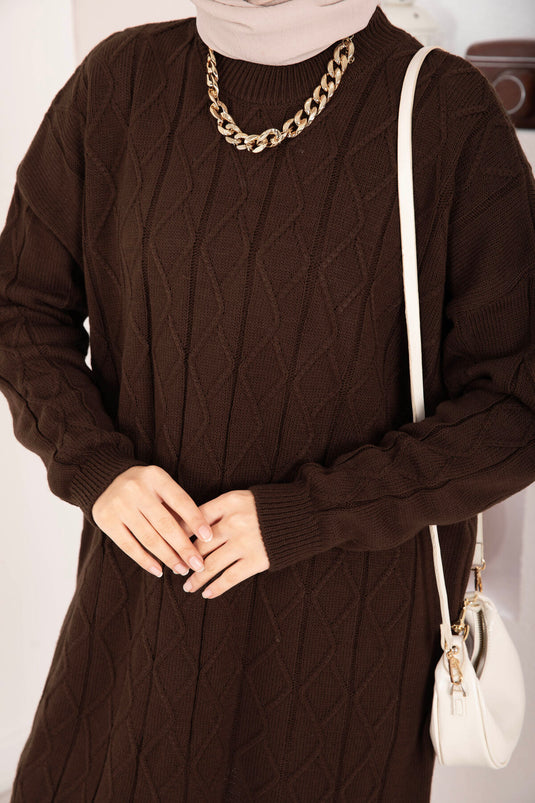 Baklava Knit Pattern Tunic Brown