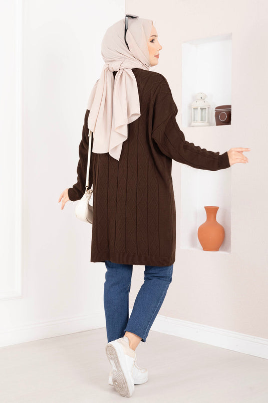 Baklava Knit Pattern Tunic Brown
