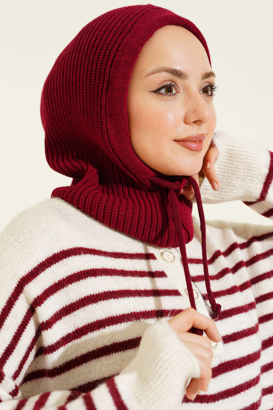 Balaclava Knitted Beanie Burgundy