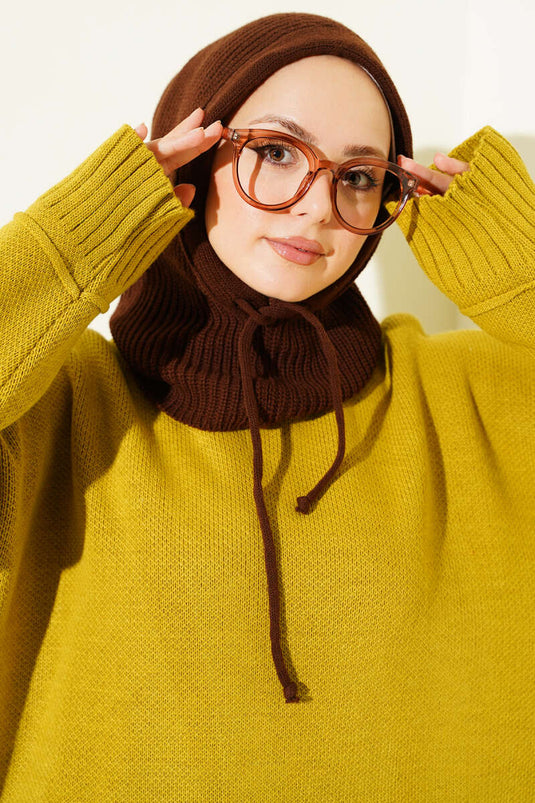 Balaclava Knitted Beanie Brown