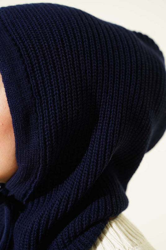Balaclava Knitted Beanie Navy Blue