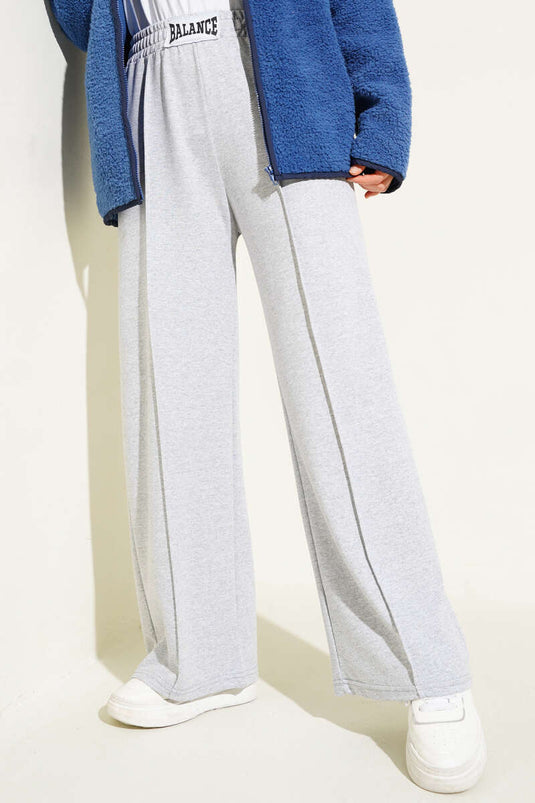 Balance Embroidered Elastic Waist Trousers Gray