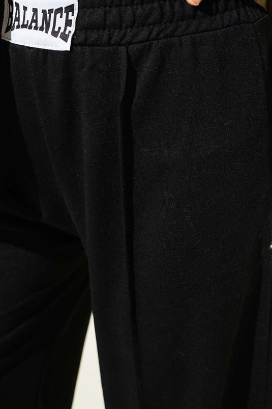 Pantalon Élastique Taille Brodée Balance Noir