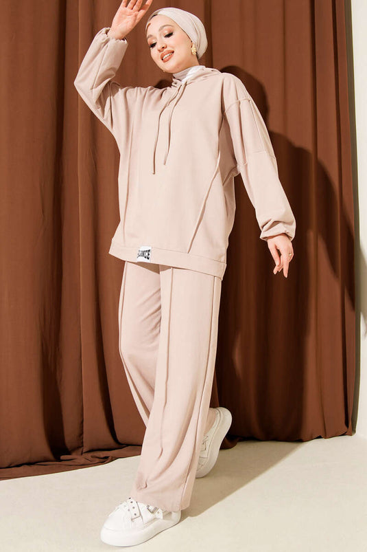 Balance Armalı Kapüşonlu Salaş İkili Takım Bej