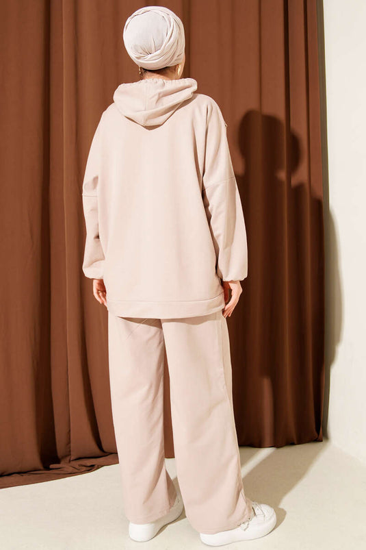 Balance Armalı Kapüşonlu Salaş İkili Takım Bej