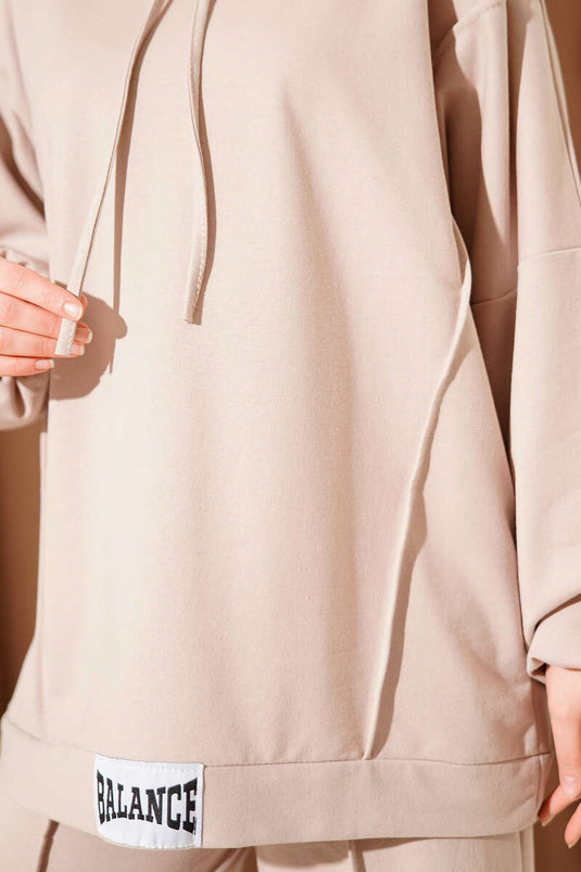 Balance Armalı Kapüşonlu Salaş İkili Takım Bej