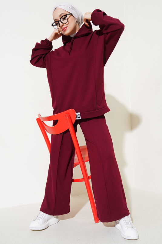 Balance Armalı Kapüşonlu Salaş İkili Takım Bordo