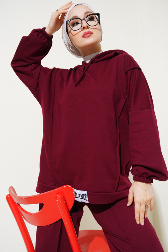 Balance Armalı Kapüşonlu Salaş İkili Takım Bordo