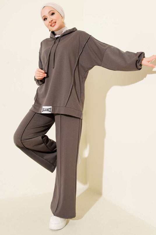 Ensemble deux pièces décontracté à capuche Balance Emblem, couleur fumée