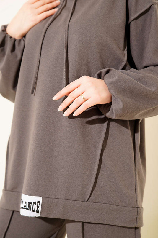 Ensemble deux pièces décontracté à capuche Balance Emblem, couleur fumée