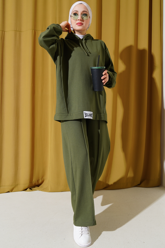 Tuta casual con cappuccio Balance Emblem in due pezzi, color cachi