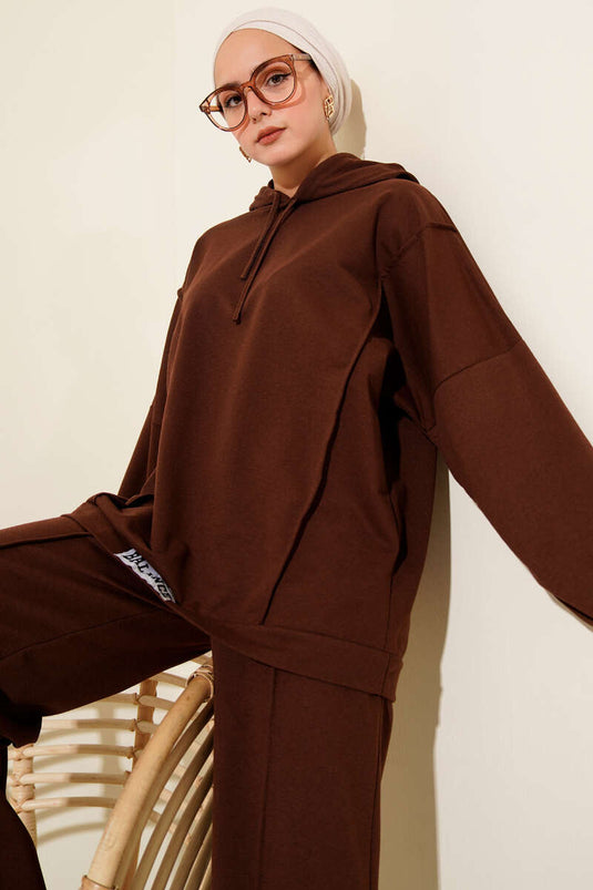Balance Kapuzen-Sweatshirt mit Logo, lockeres zweiteiliges Set, Braun