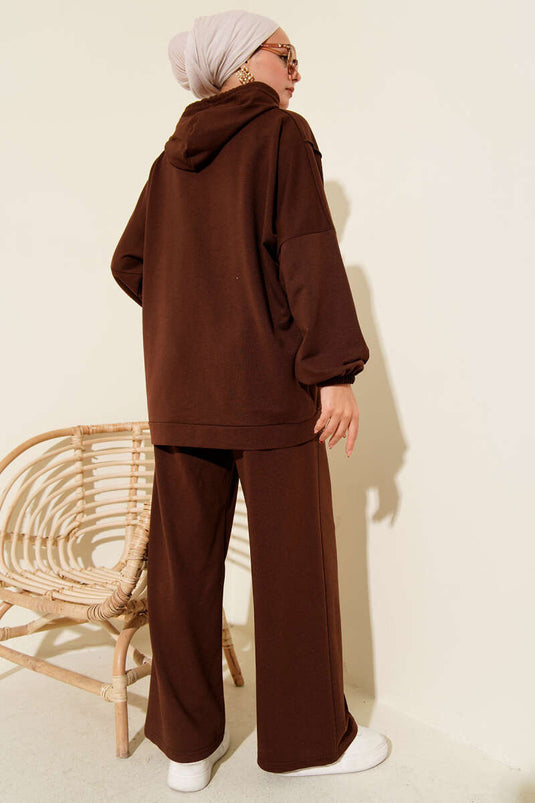 Balance Kapuzen-Sweatshirt mit Logo, lockeres zweiteiliges Set, Braun