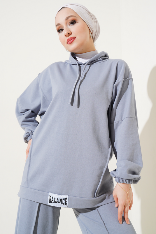 Balance Emblem Hooded Casual Two Piece Set Slate Gray