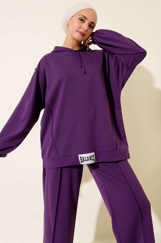 Balance Armalı Kapüşonlu Salaş İkili Takım Mor