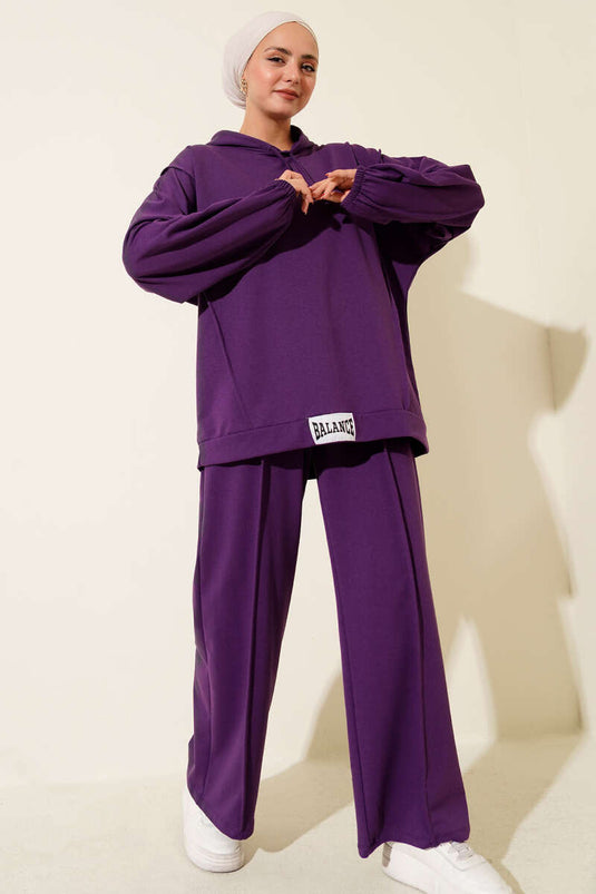 Balance Armalı Kapüşonlu Salaş İkili Takım Mor