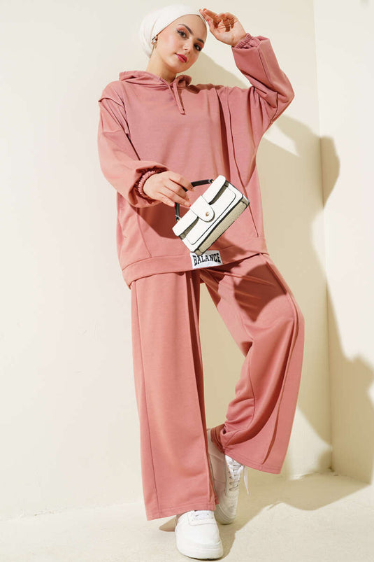 Balance Emblem Hooded Loose Two Piece Suit Powder