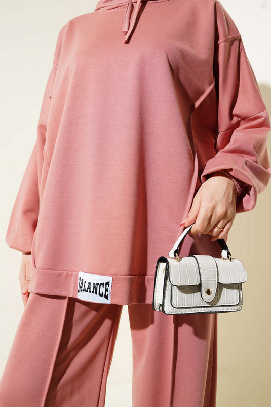 Balance Emblem Hooded Loose Two Piece Suit Powder