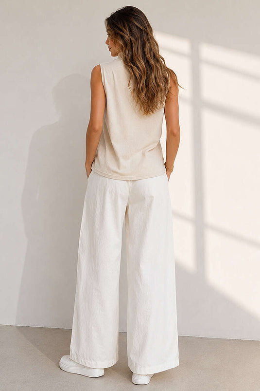 Balıkçı Dik Yaka Kolsuz İçlik Bej