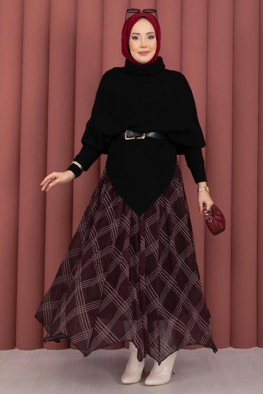 كنزة صوفية برقبة صياد غير متماثلة باللون الأسود