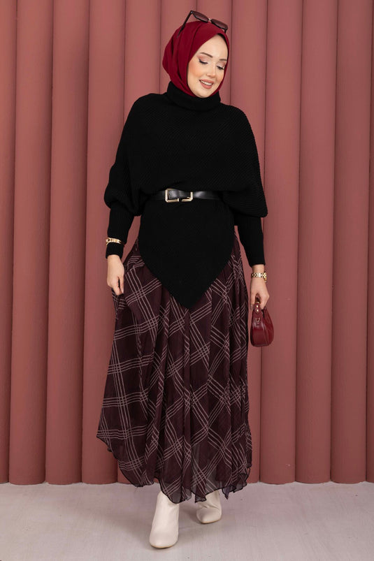 كنزة صوفية برقبة صياد غير متماثلة باللون الأسود