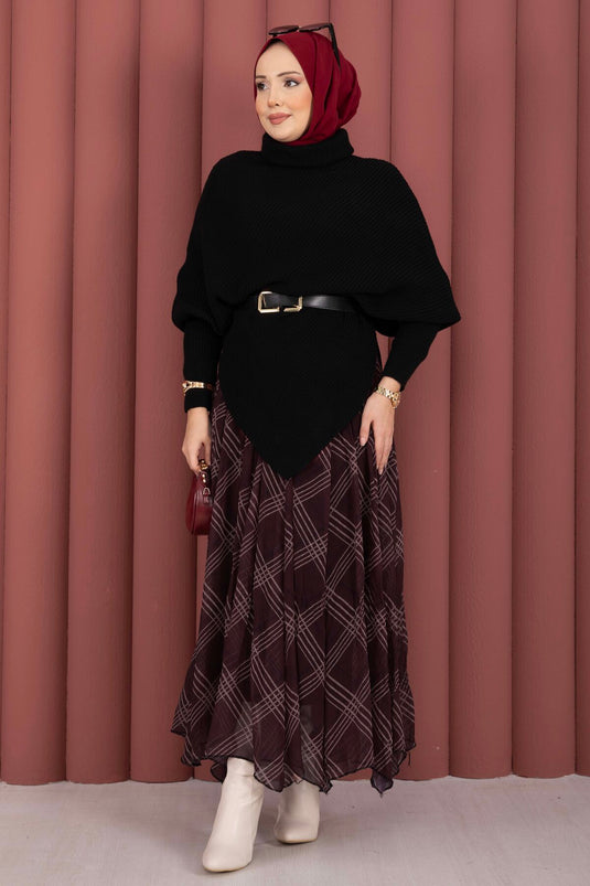 كنزة صوفية برقبة صياد غير متماثلة باللون الأسود