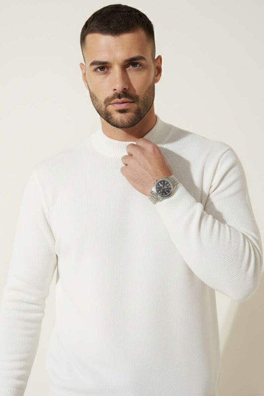 Klassischer Herren-Rollkragenpullover, Ecru