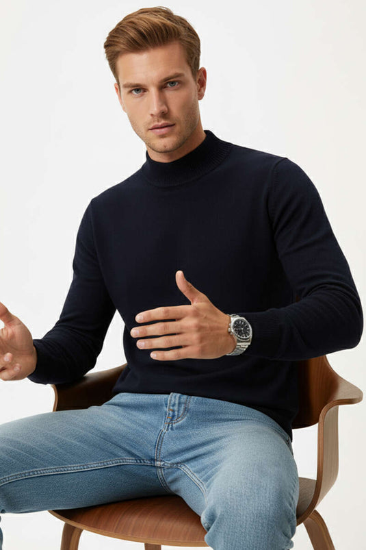 Maglione dolcevita da uomo in maglia blu navy