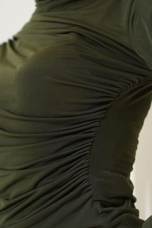 Balıkçı Yaka Büzgülü Bluz Haki